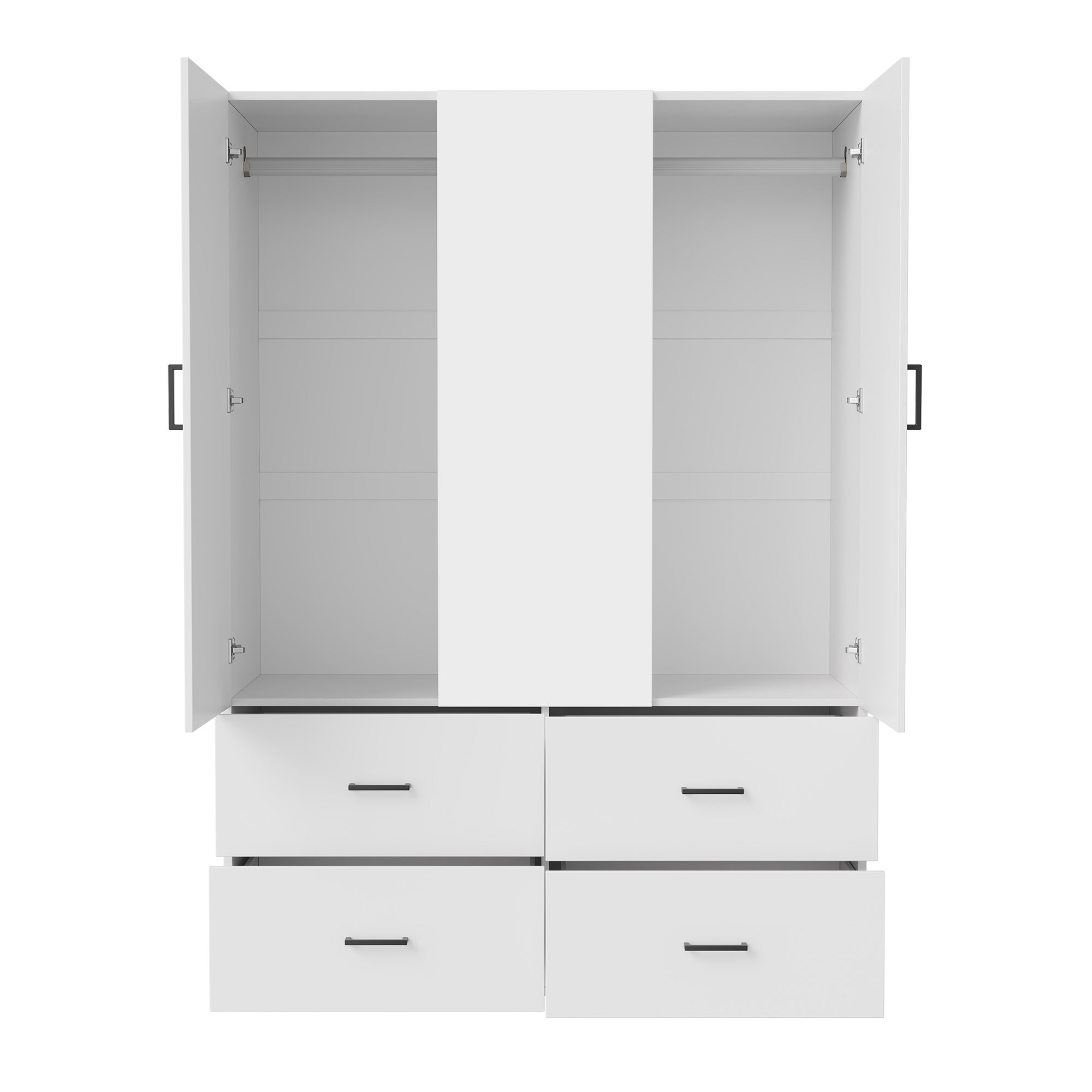 Armoire 2 portes et 4 tiroirs-L130 cm-étagères+penderie-Avec miroir-Kit dressing design simple-meuble chambre-Blanc - 7