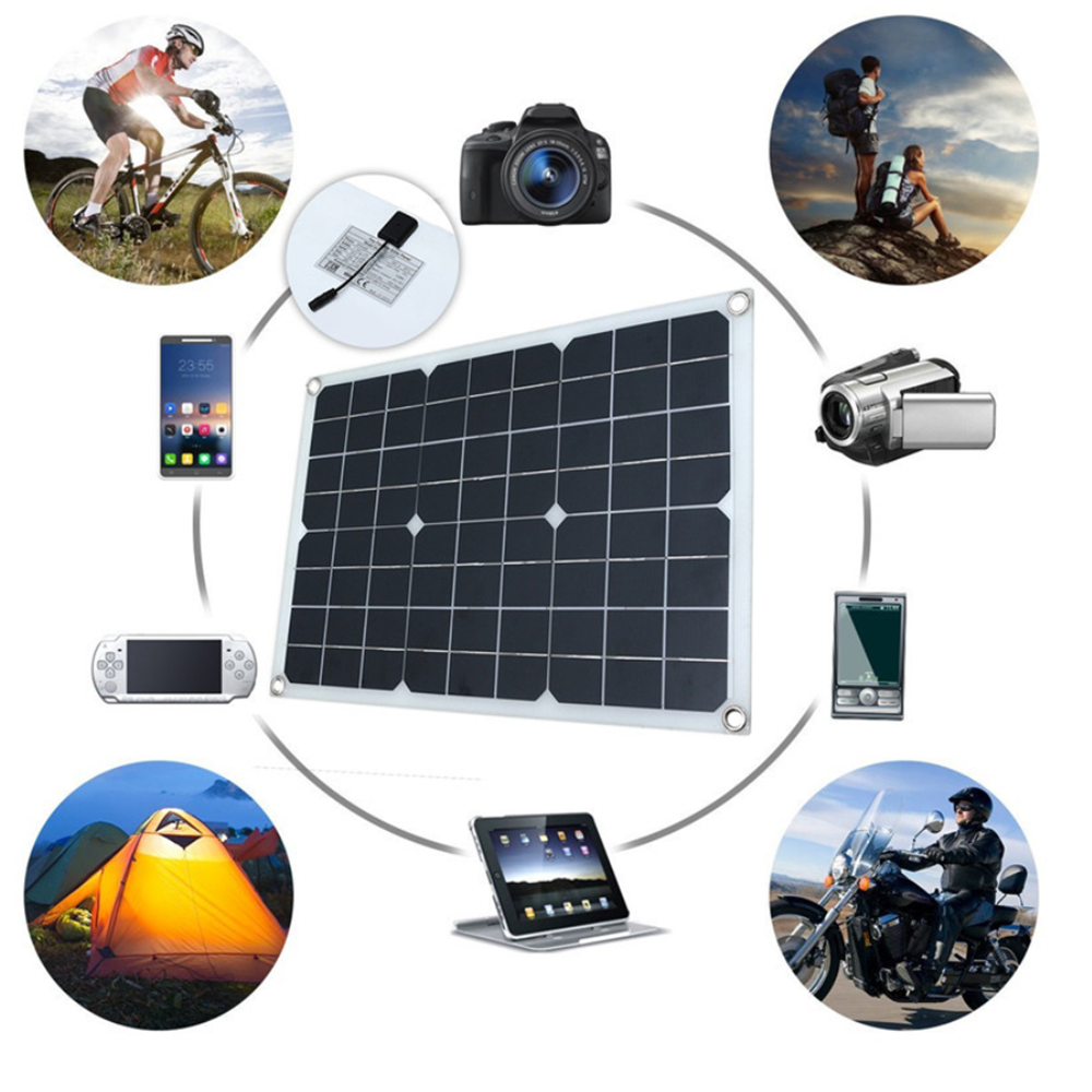 Kit painel solar flexível portátil 20Wp 50A Regulador de carga de bateria Acessórios de conexão completos - 8