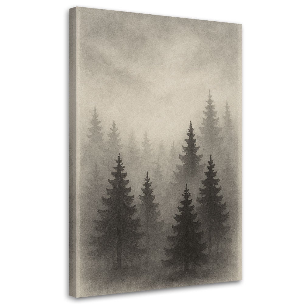 Obraz Japandi, Las Drzewa Mgła Szarość Akwarela 40x60