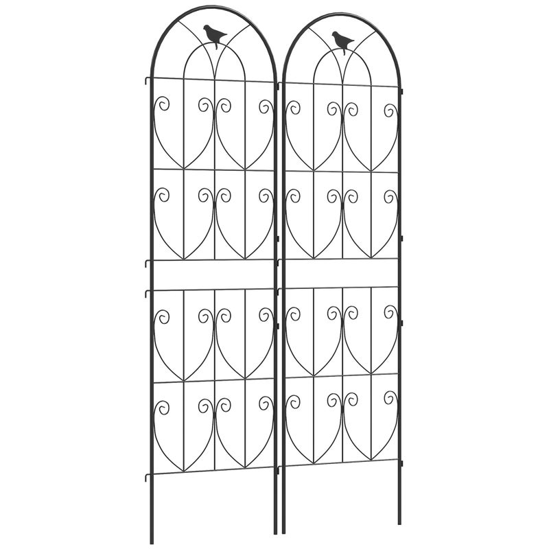 Wsparcie do pnący rośliny z birds, zestaw 2 ogród trellises do warzywny, vine, kwiat, metal 50 x 180 cm, czarny