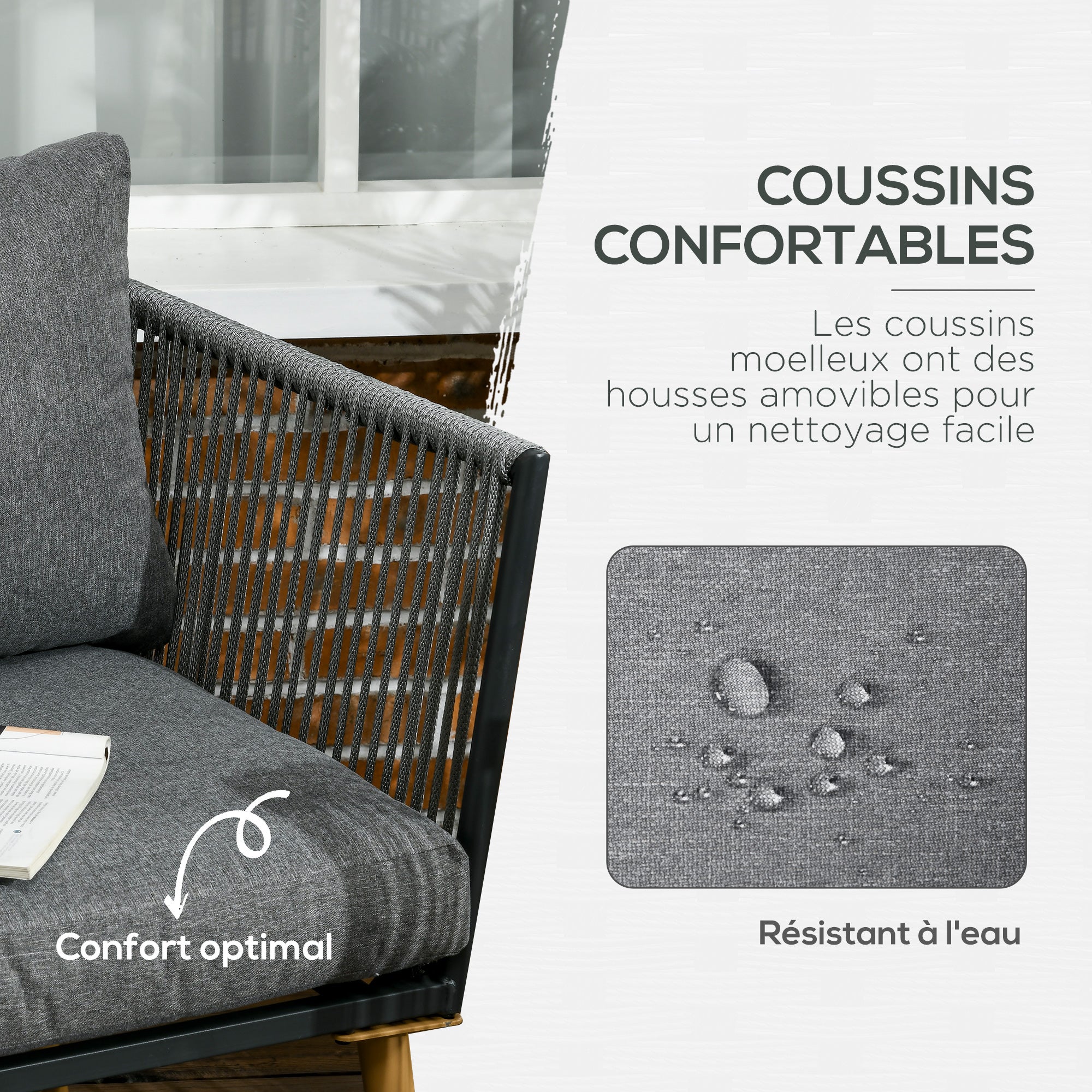 Ensemble salon de jardin Résine tressée en PE Outsunny - 7