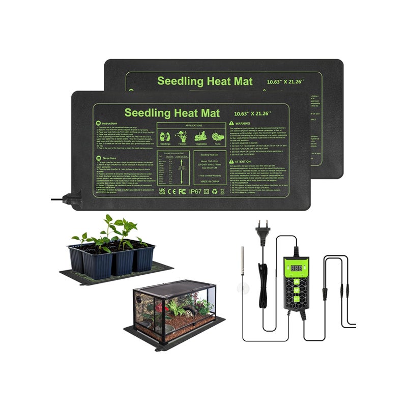 2 maty grzewcze do sadzonek 10 "x20,75", elektryczne ogrzewanie nasion, cyfrowa kontrola temperatury, wodoodporność IP67, 20°C-42°C