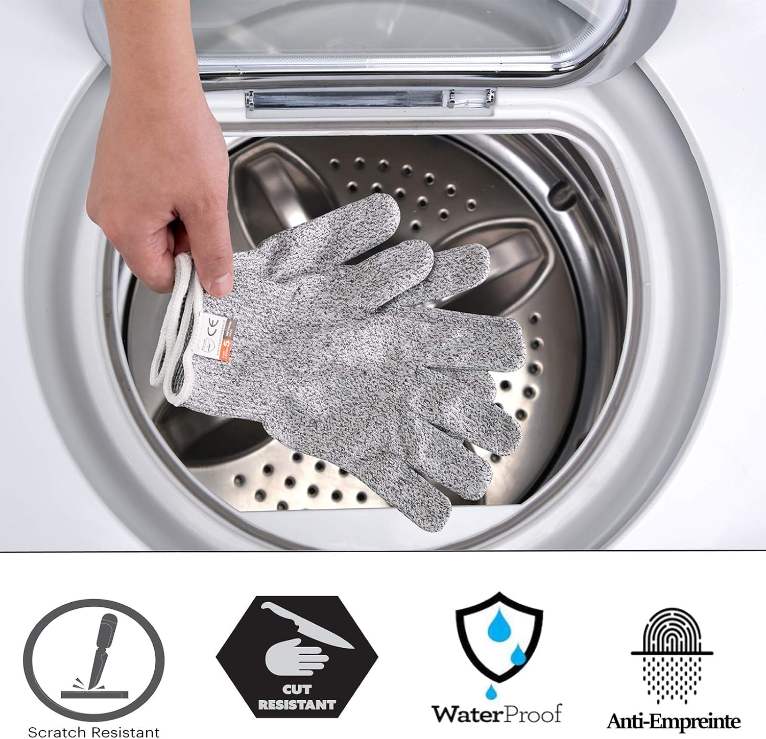 Gants Anti Coupure - 2 Paires de Gants de Cuisine Gants de Travail Sécurité Niveau 5 Protection Normes EN388 Résistant (Bordure noire) - 3