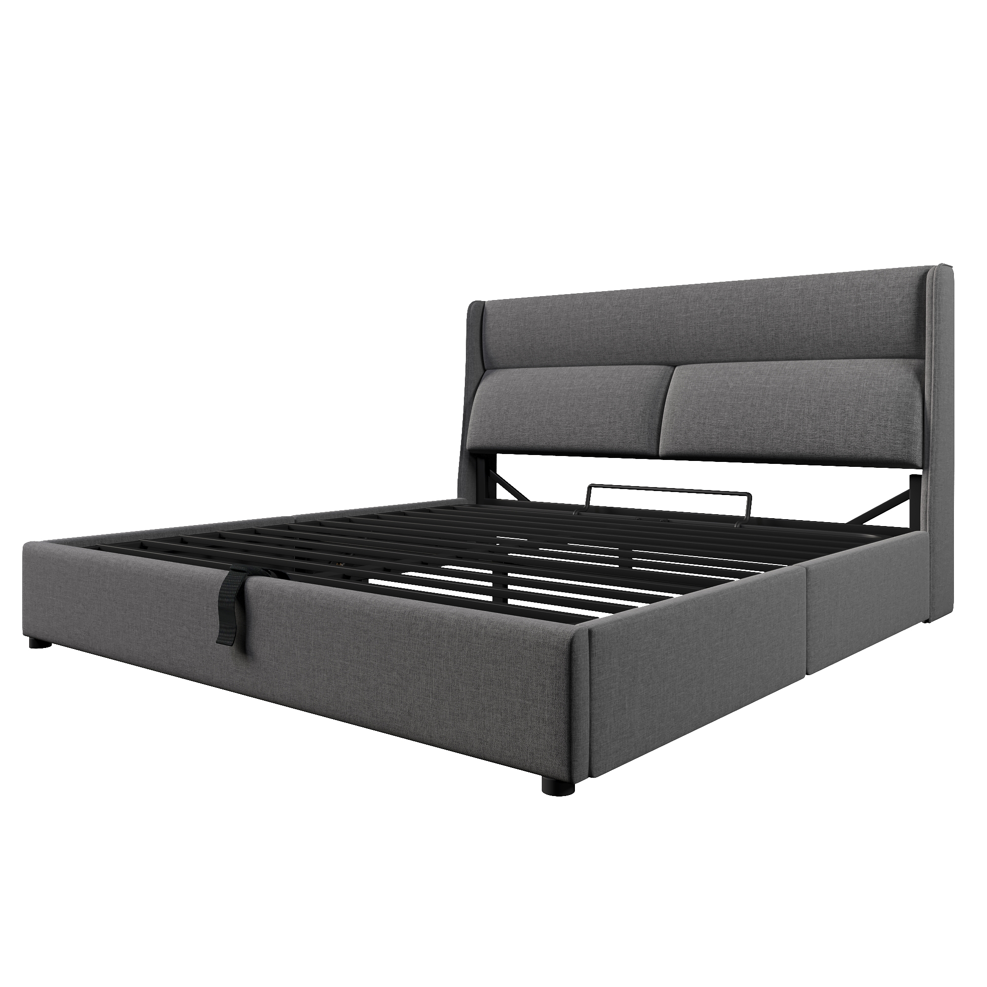 Lit coffre double avec appuie-tête réglable,Lit de rembourré Cadre de lit en lin Lit de jeune 140X200 avec sommier à lattes - 7