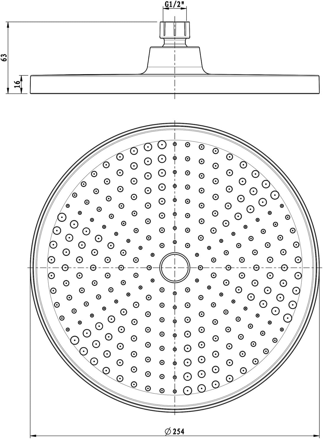 Pommeau de douche rond haute pression, pommeau de douche anticalcaire, pommeau de douche universel (noir) 25CM - 2
