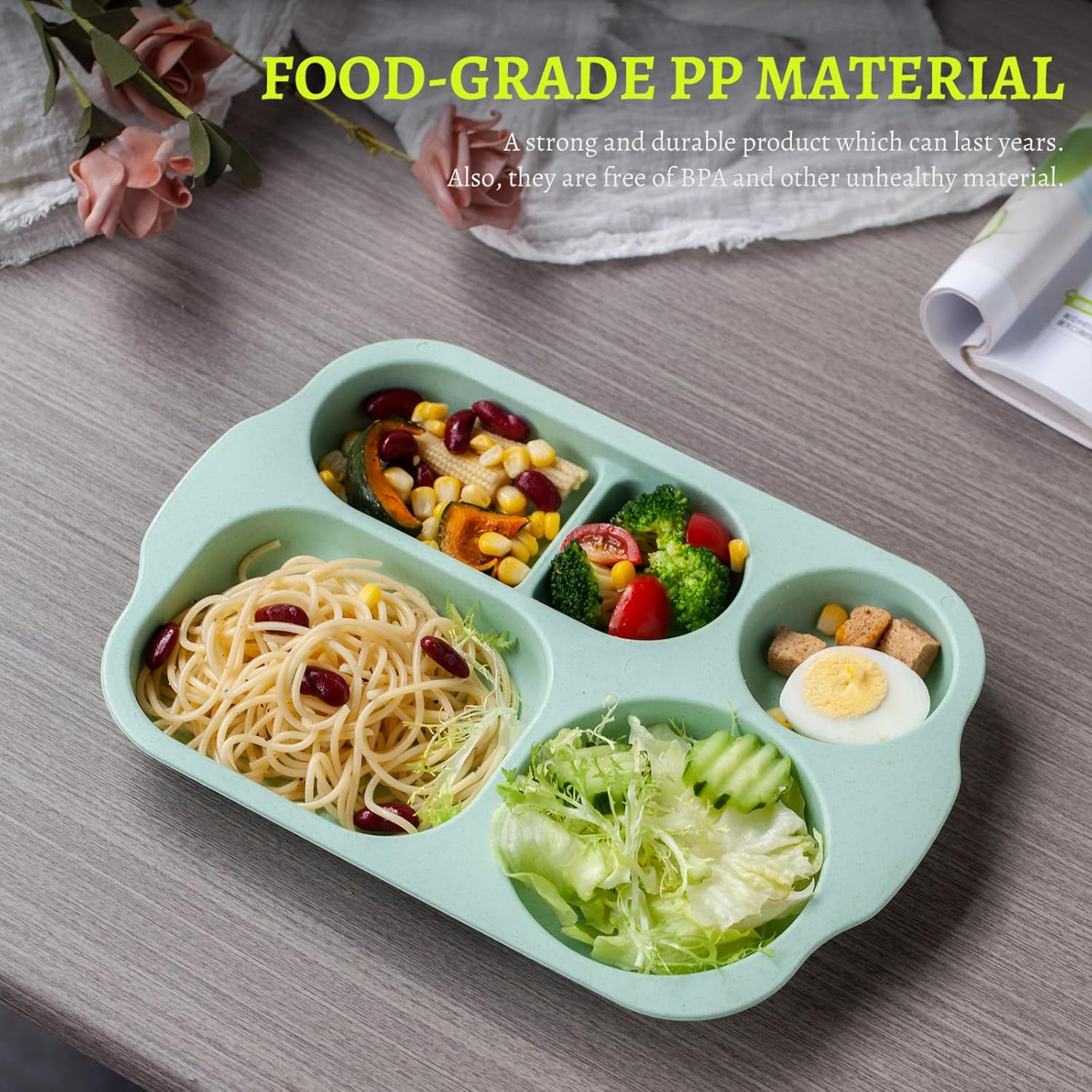 Set 5 Piatti Porta Snack Con 5 Scomparti, Impilabili, Colorati, In Plastica PP, Lavastoviglie, Per Frutta E Biscotti - 2
