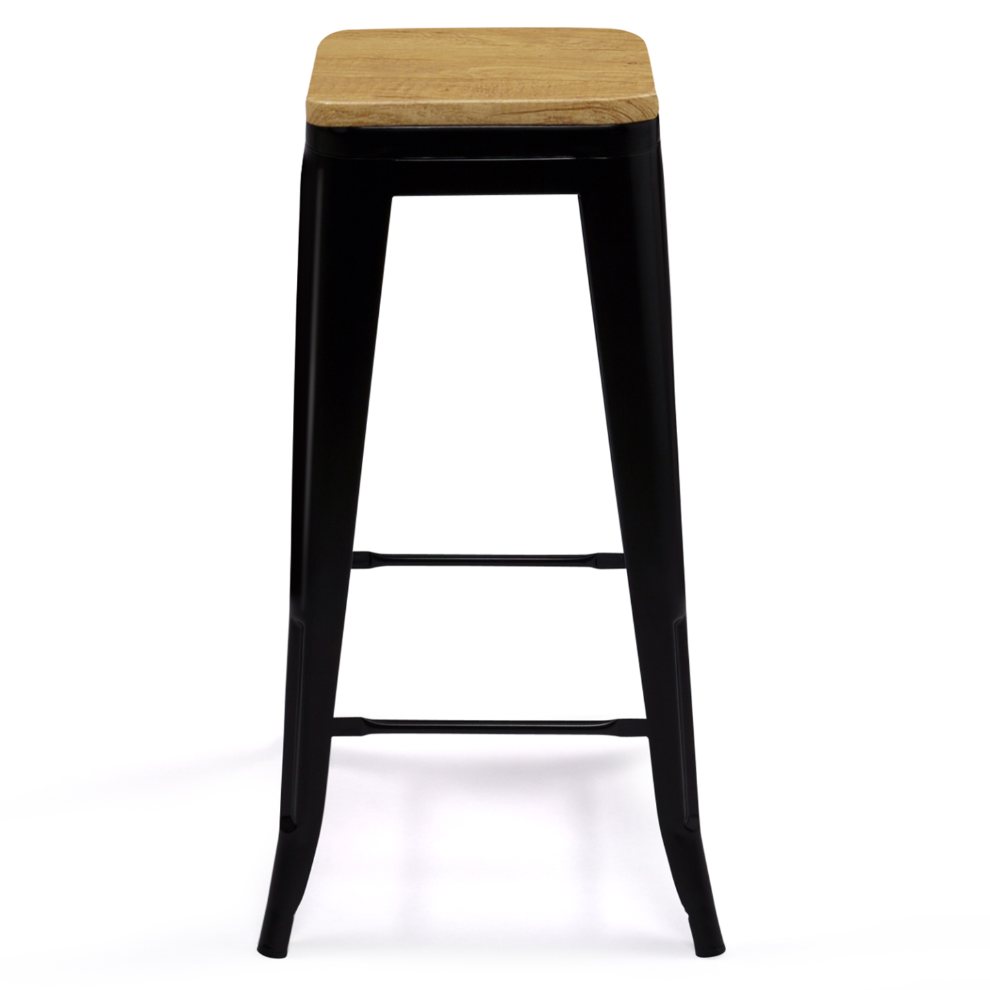 Lot de 4 tabourets de bar LENY métal noir mat assise bois empilable aspect brut factory - 3