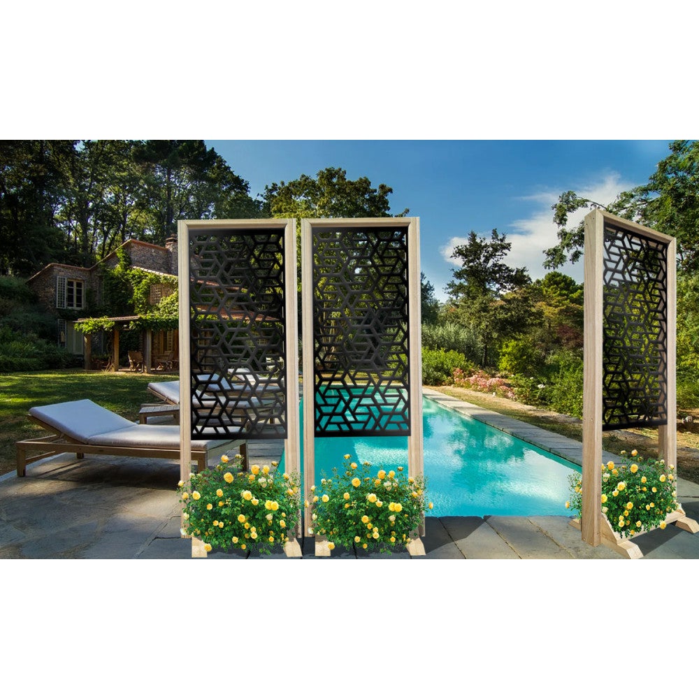 ROMBO - Modułowy parawan wolnostojący - 70x190 cm - Wykonany z drewna i PVC, kolor wnętrza czarny