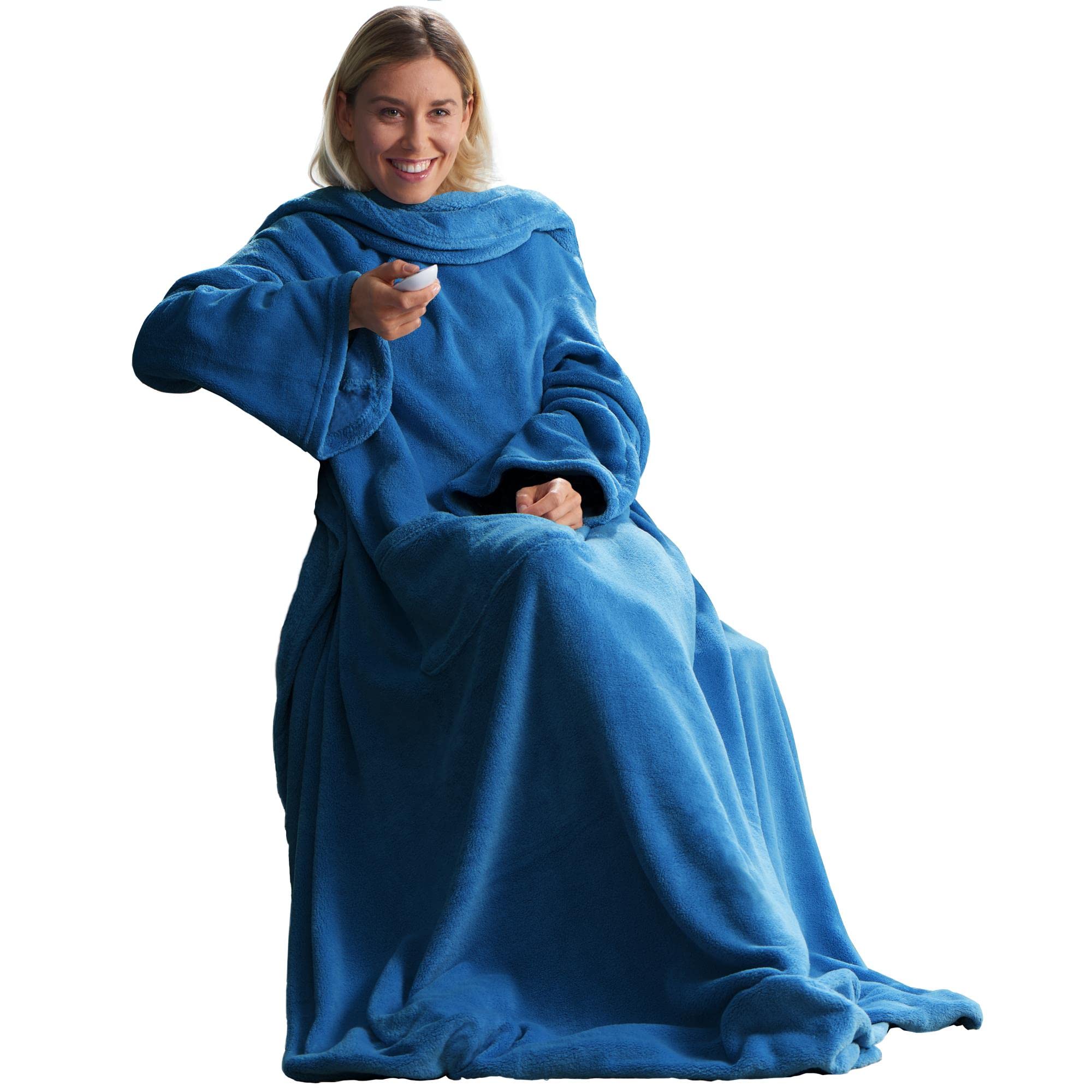 Celinatex tv decke coperta soffice con maniche tasche tasche per i piedi microfibra pile coral coperta 150 x 180 cm blu