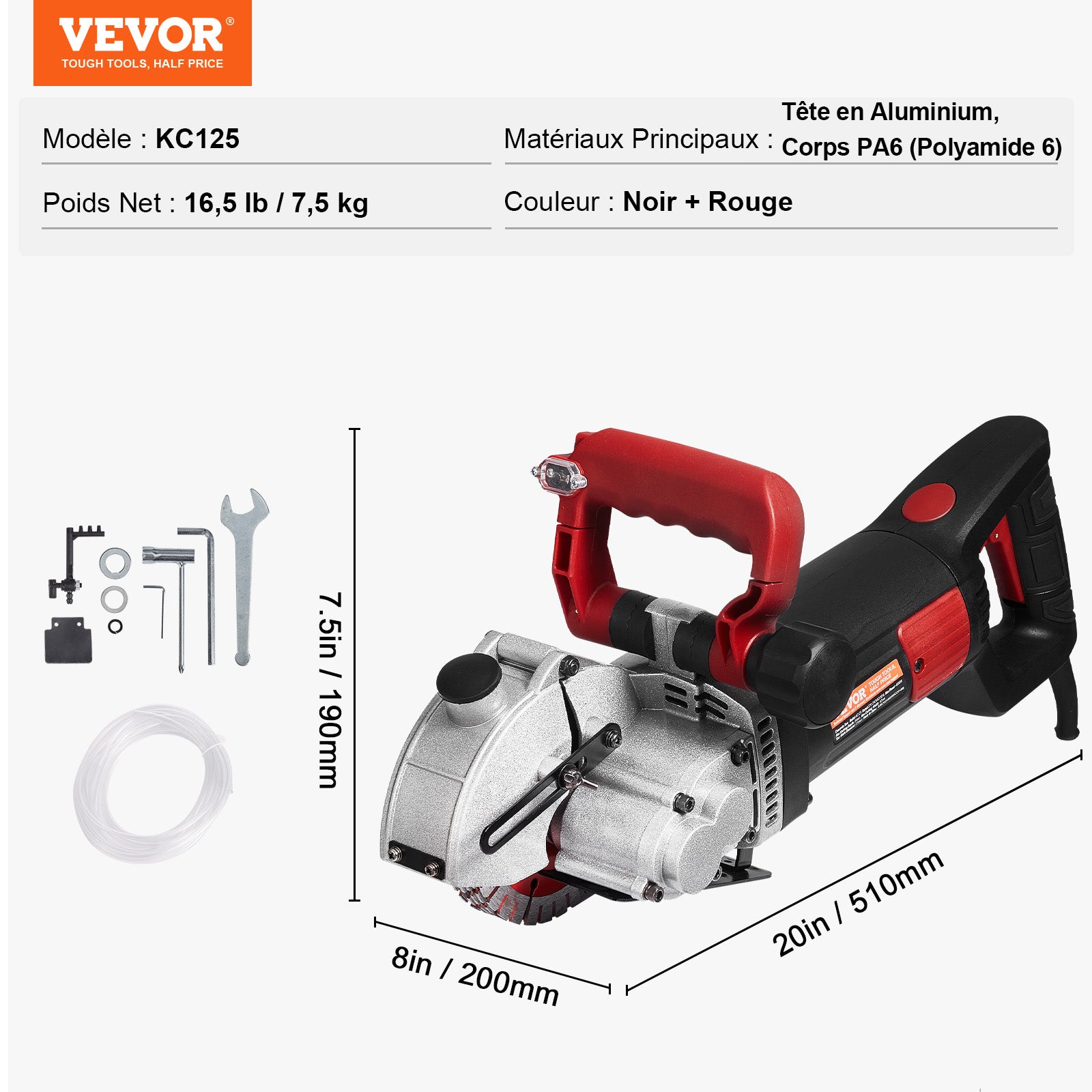 Rainureuse Murale Électrique VEVOR 4800W 220V, Découpeuse de Cannelures Béton Profondeur 34 mm avec 5 Lames, Machine de Découpe de Murs et Sols - 7
