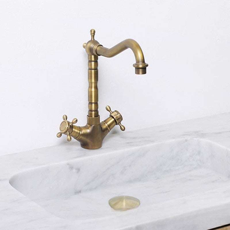 Bateria z mosiądzu antycznego, bateria do wody ciepłej i zimnej z dwoma uchwytami, bateria umywalkowa, model wysoki 24 cm