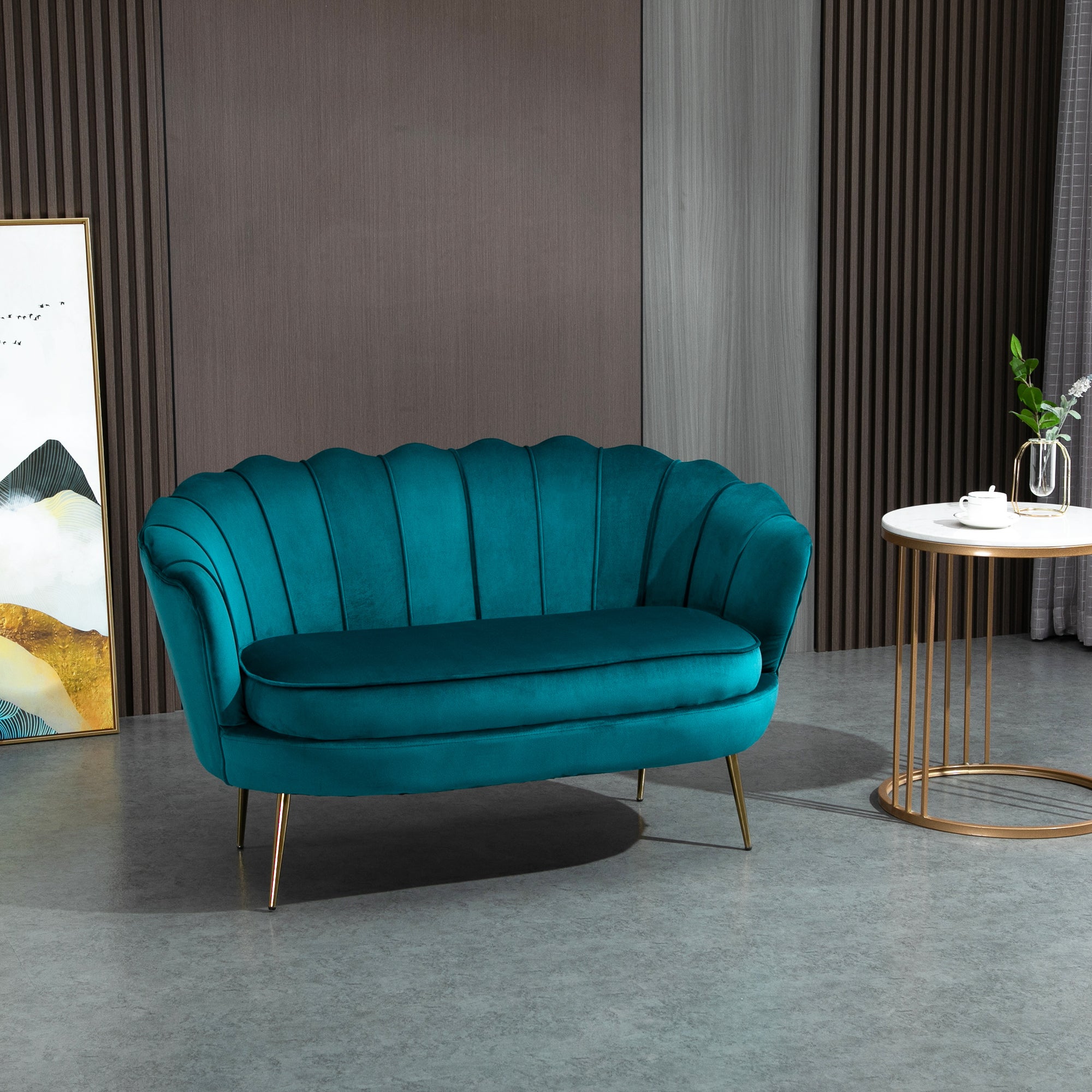 HOMCOM Divano Vintage 2 Posti Industrial Chic, in Tessuto Effetto Velluto e Metallo, 130x77x77 cm, Alzavola e Oro - 2