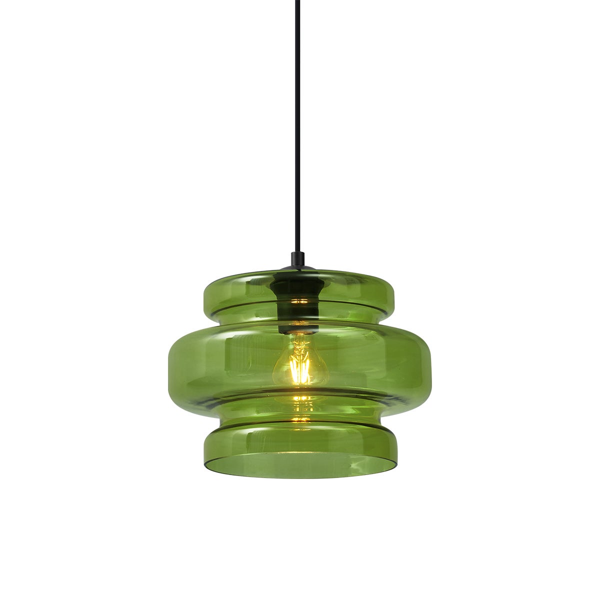 Retro Lampa Wisząca Czarna z Zielonym Szkłem - Denise