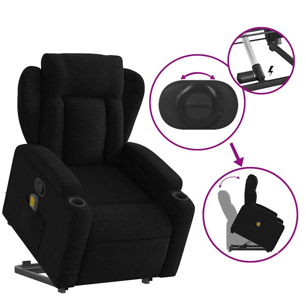 Fauteuil de massage inclinable Noir Tissu - 6