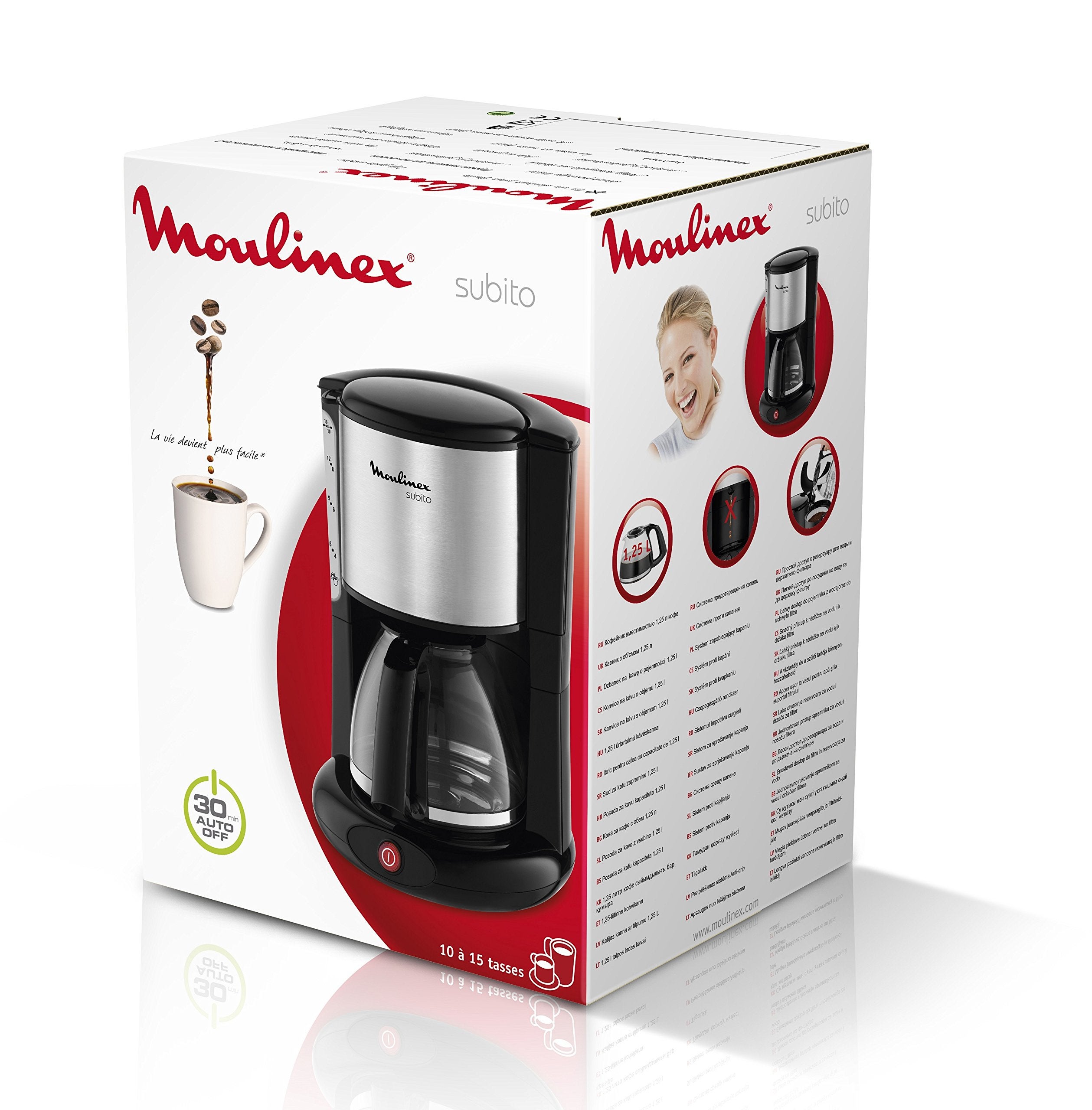 Moulinex FG3608 Machine à café avec filtre à café moulu 10 tasses 1,25 L 1000 W Acier inoxydable Noir - 6
