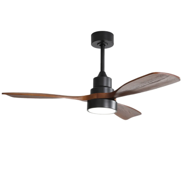 Ventilateur de plafond en bois 48 pouces avec 3 pales en bois massif, télécommande, éclairage LED et moteur DC réversible pour salon et chambre