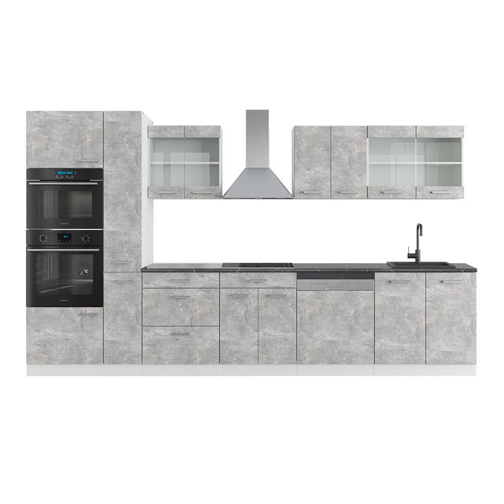 Vicco Moduł kuchenny R-Line, Beton/Biały, 350 cm z wysoką szafką, BP Antracyt