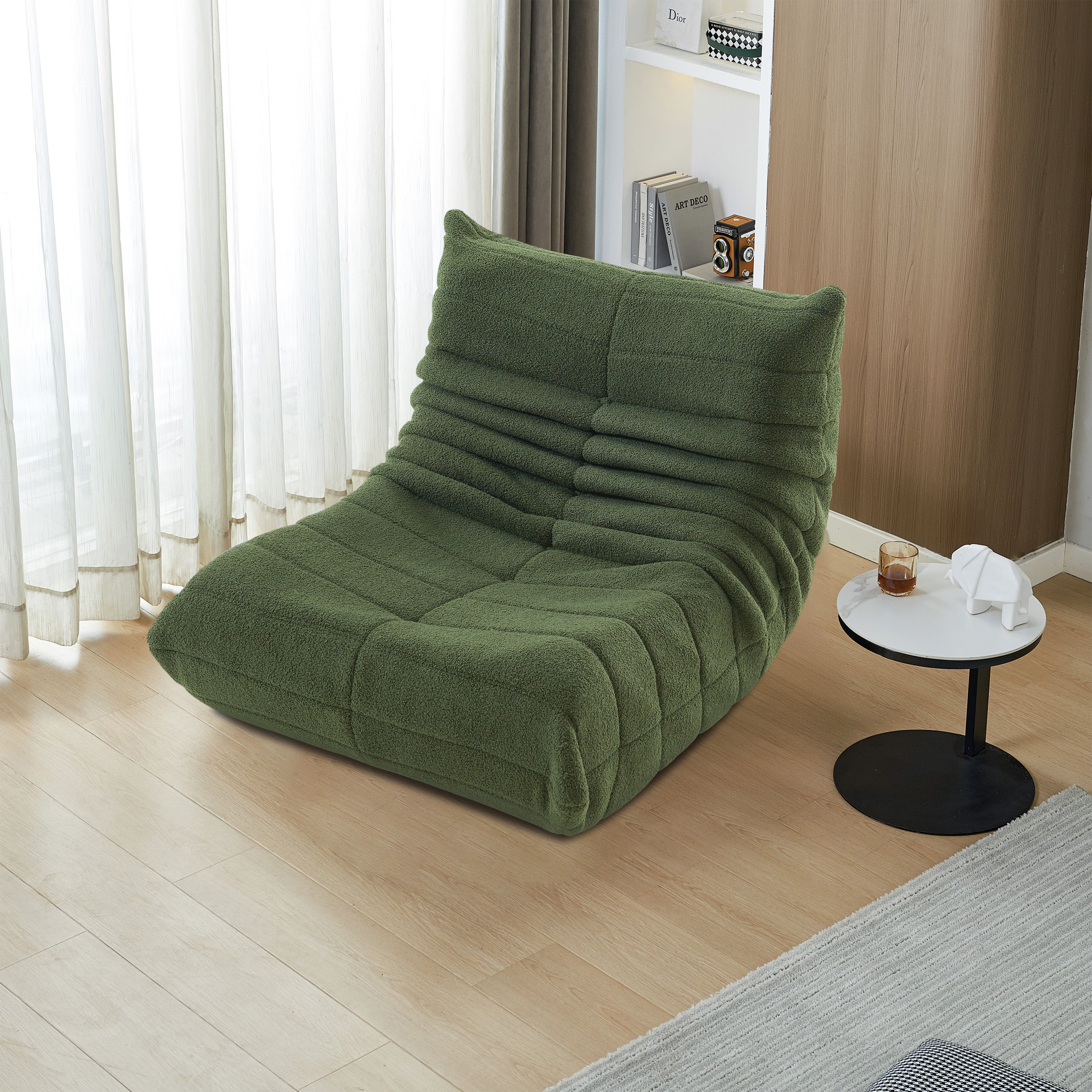 Fauteuil paresseux - COZY - 86x105x75 cm - Velours vert - Confort relaxant - canapé 1 place - 4