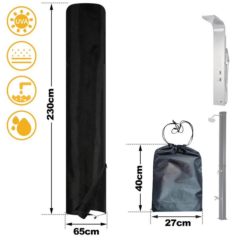 Housse De Protection Douche Solaire 220 X 67cm - 420D Imperméable Noire Avec Cordon