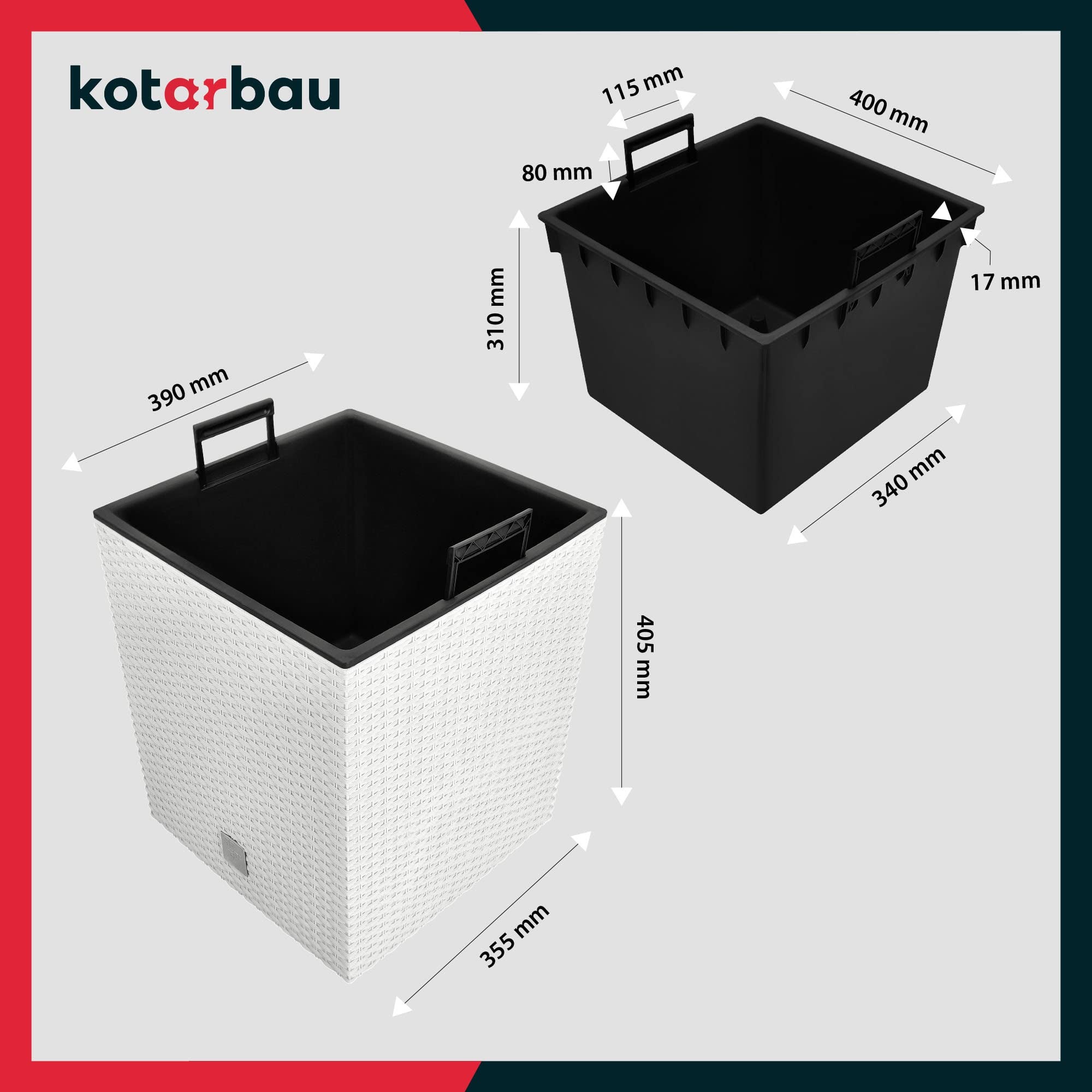 2x donica doniczka 64 l ogrodowa balkonowa taras kwiaty rattan wkład ogród - KOTARBAU - 3