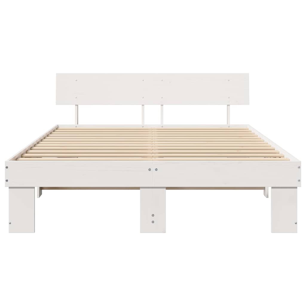 Cadre de lit avec tête de lit blanc 160 x 200 cm pin massif - 5