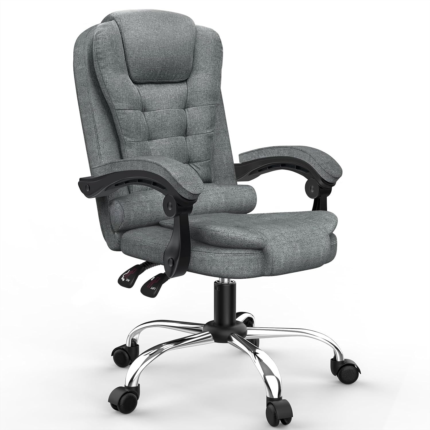Ergonomiczny fotel biurowy, fotel biurowy RATTANTREE, regulowane oparcie, obrotowy fotel biurowy z wysokim oparciem 360°, czarno-szary