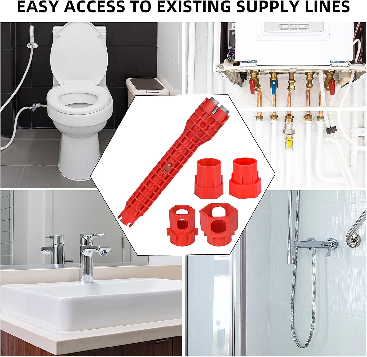 Clé d'évier - Clé de lavabo - Clé d'écrou de robinet de cuisine et de salle de bain - Serrage et desserrage - Pour toilettes, salle de bain, cuisine - 5