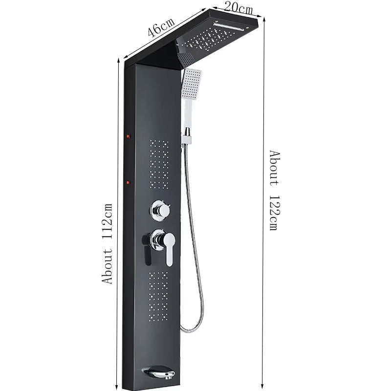 Panneau de douche LED, colonne de douche cascade sur pied avec pommeau de douche, douche de pluie murale (Noir) - 8