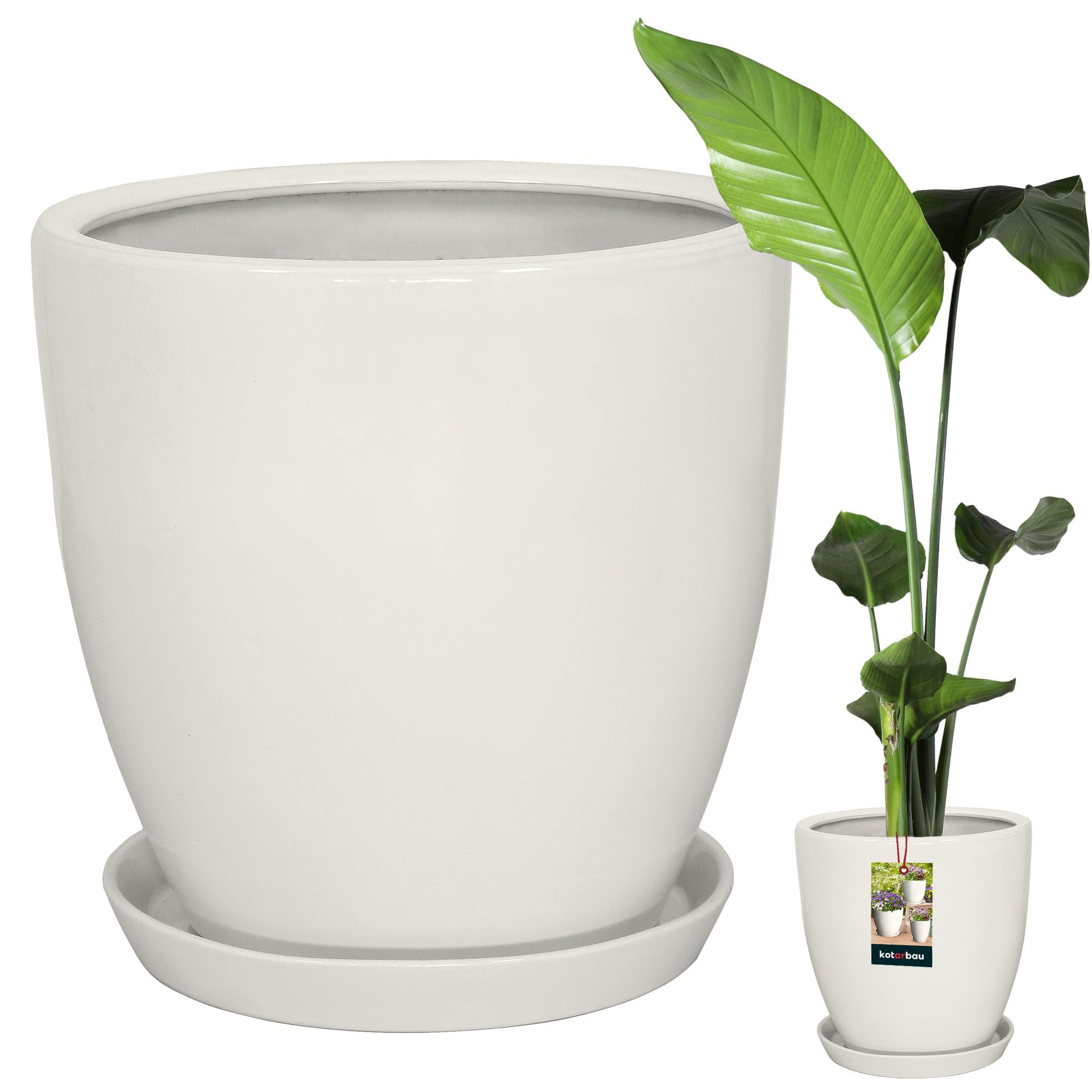 Doniczka ceramiczna szkliwiona biała na kwiaty rośliny 31 cm - KOTARBAU