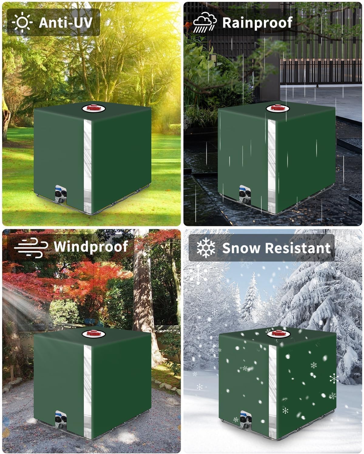 Vert(116 x 100 x 120 cm) Bache pour Cuve IBC 1000L, Bâche Recuperateur d Eau de Pluie avec Film Transparent, Anti-UV Anti-Poussière Bache Couvercle Ho - 5