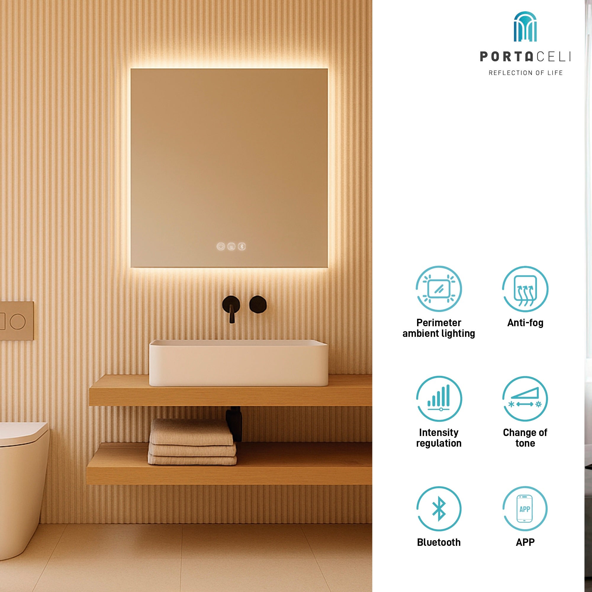 Specchio da Bagno Calma Connect 120x80, APP, Antivapore e Bluetooth - 2