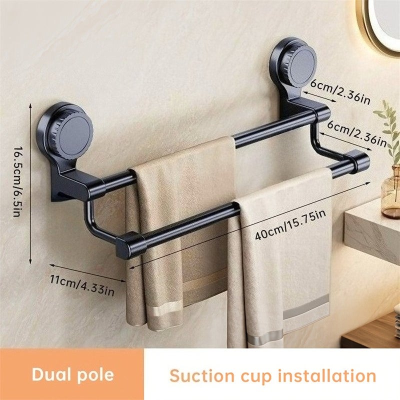 Porte-serviettes mural chromé moderne avec ventouses puissantes, organiseur de salle de bain | Porte-serviettes de 40 cm pour salle de bain - 5