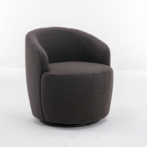 Sillón de acento giratorio de tela teddy suave con base metálica negra, gris oscuro