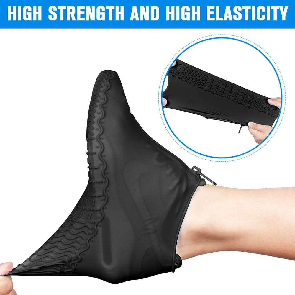 Couvre-chaussures imperméables en silicone réutilisables - Noir avec semelles renforcées antidérapantes - 3