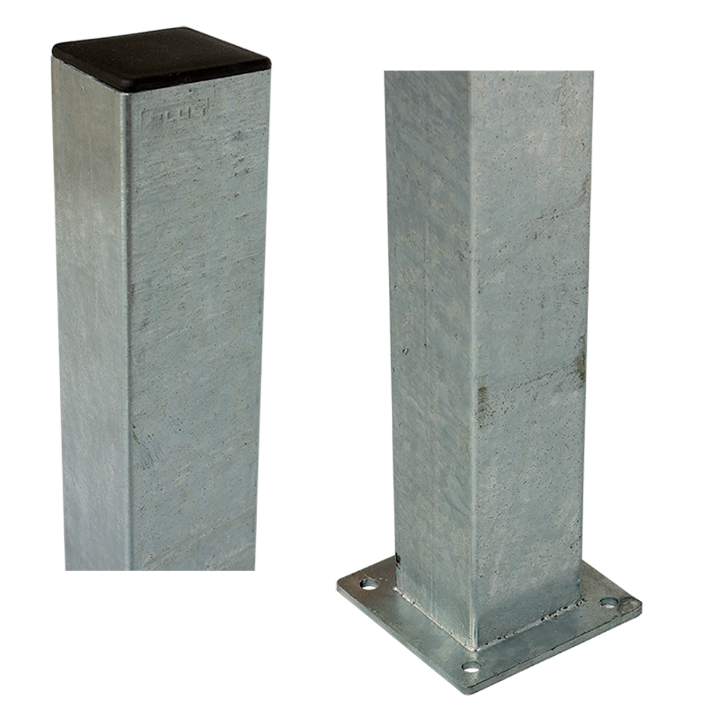 Poteau acier carré avec base : 4.5x4.5x95cm incl. 1 cache-poteau - 6