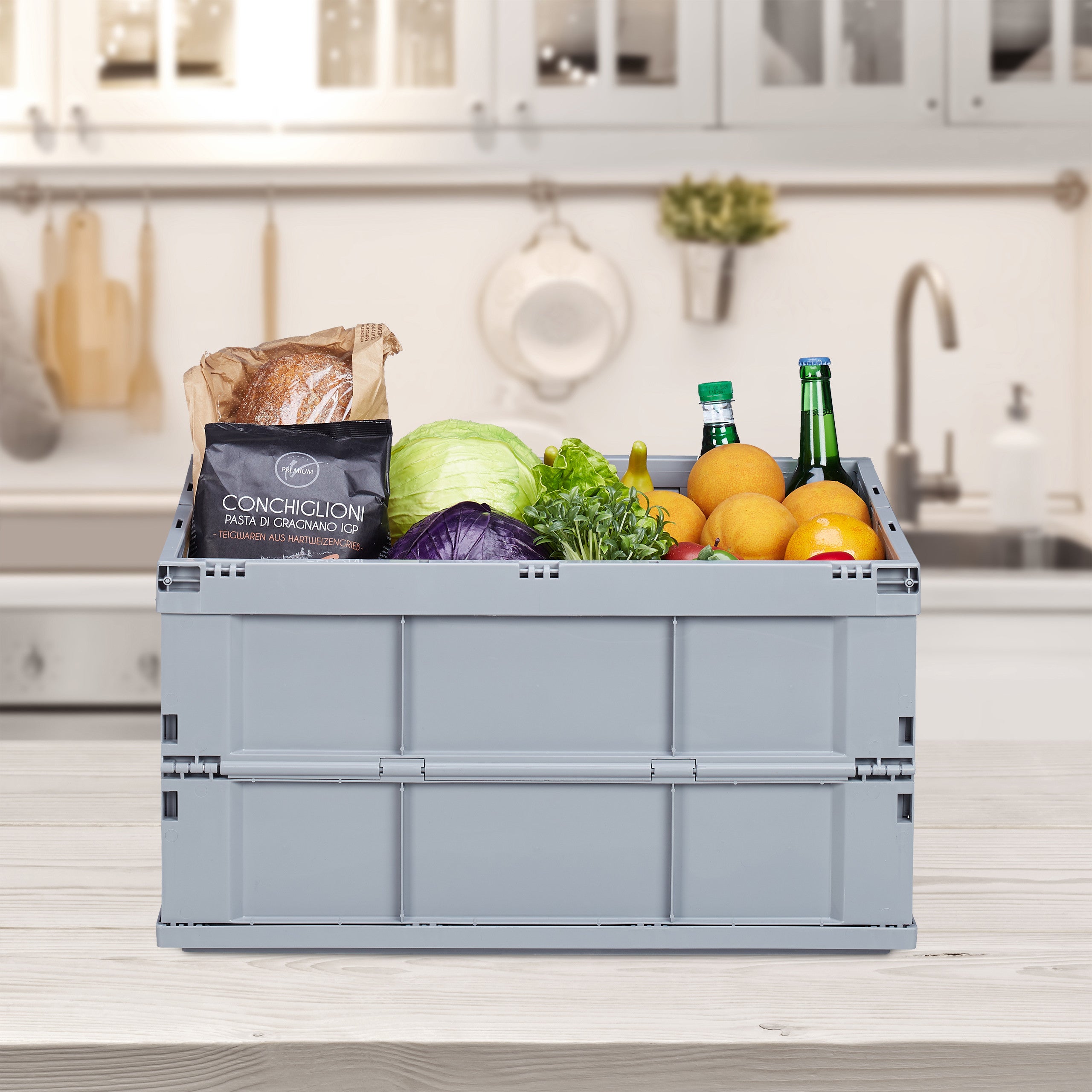 Boîte pliable couvercle, lot de 2, caisse de rangement, plastique, coffre transport 60 litres 31,5 x 58,5 x 40 cm, noir - 5