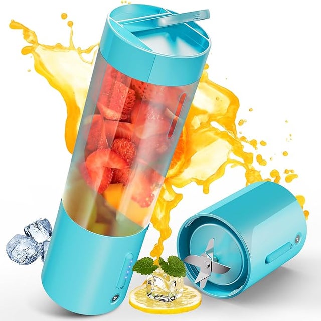 Blender przenośny o pojemności 450 ml – 20 000 obr./min – IPX8 – idealny do koktajli, soków i domowych przygotowań w biurze lub w podróży – niebieski
