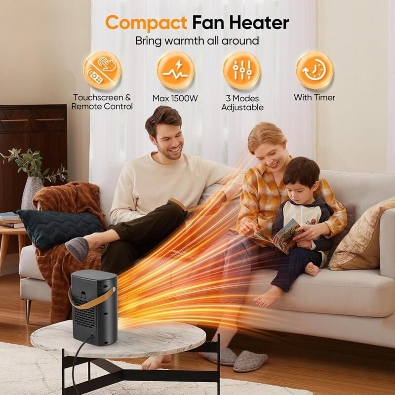 Chauffage D'Appoint 1500W PTC - 3 Modes, Oscillation 90°, Télécommande, Silencieux - Pour Chambre/Salon
