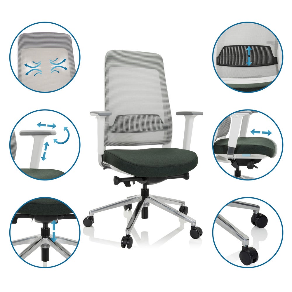 Sedia da ufficio / Sedia girevole CHIARO T2 WHITE Tessuto/Mesh verde scuro / grigio hjh OFFICE - 3