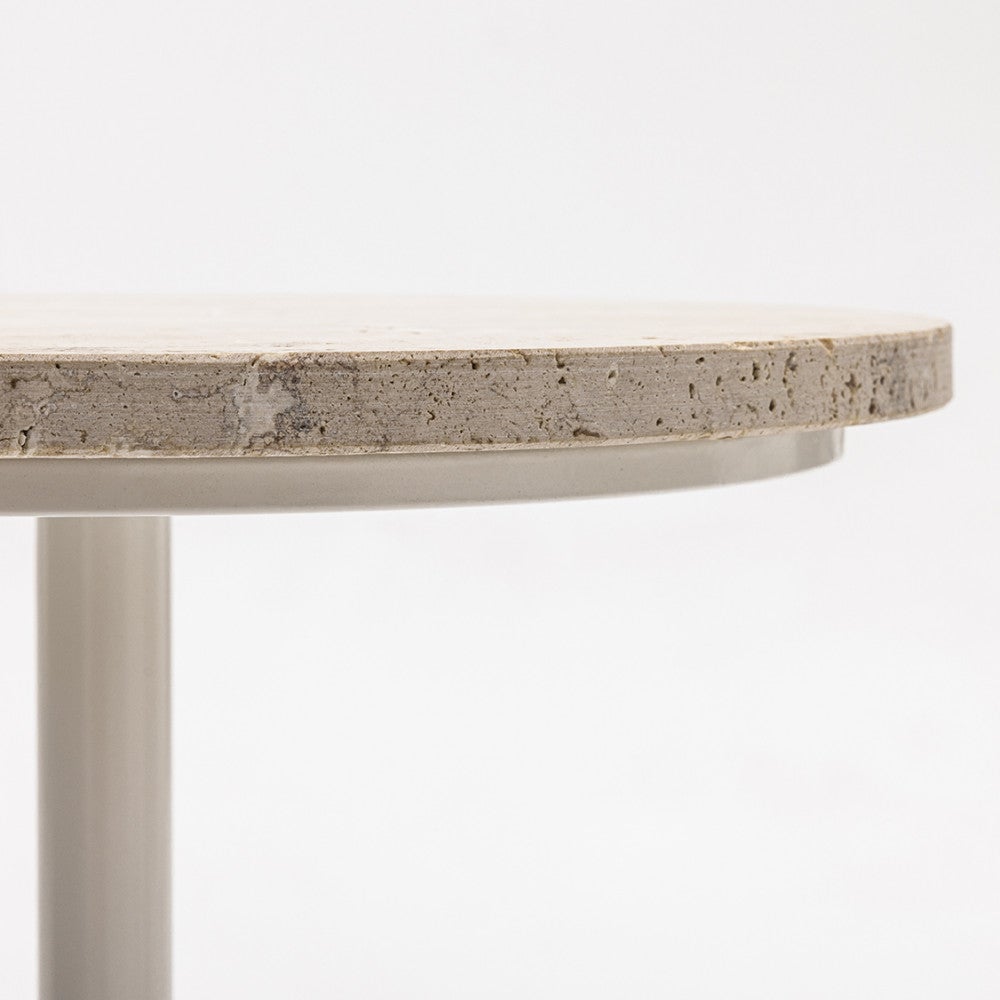 Rito - Table d'appoint en métal et travertin ø35cm - Beige - 9