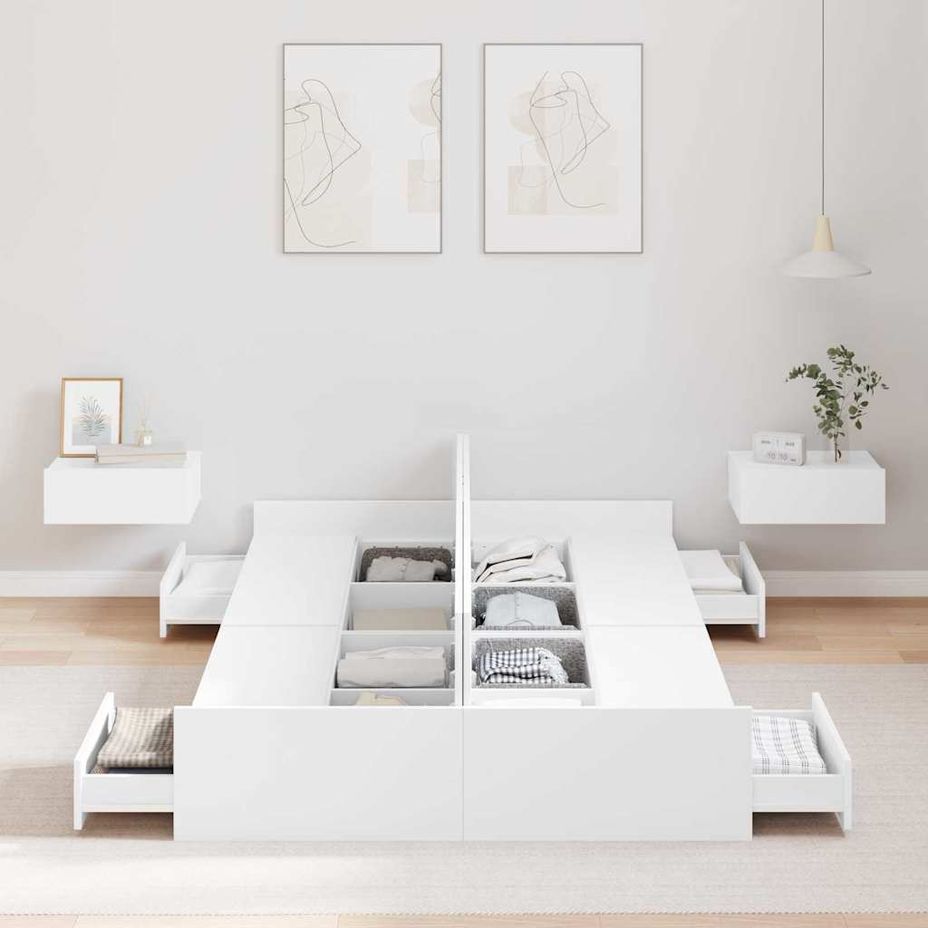 Cadre de lit avec rangement et tiroir blanc 120 x 200 cm - 3