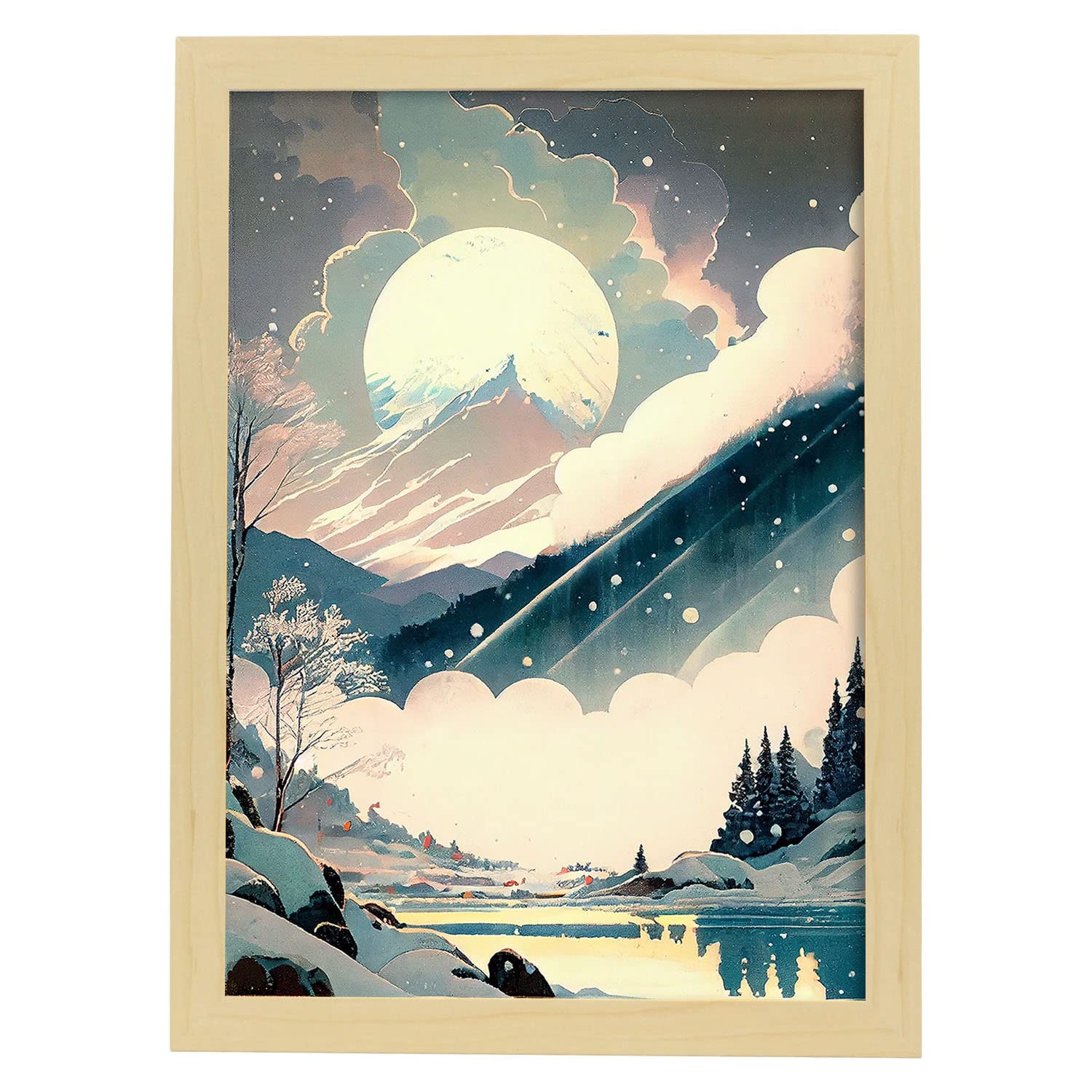 Nacnic poster luna de invierno en el estilo de arte japonés ukiyo paisajes abstractos y suren ilustraciones de arte oriental a3 marcos madera