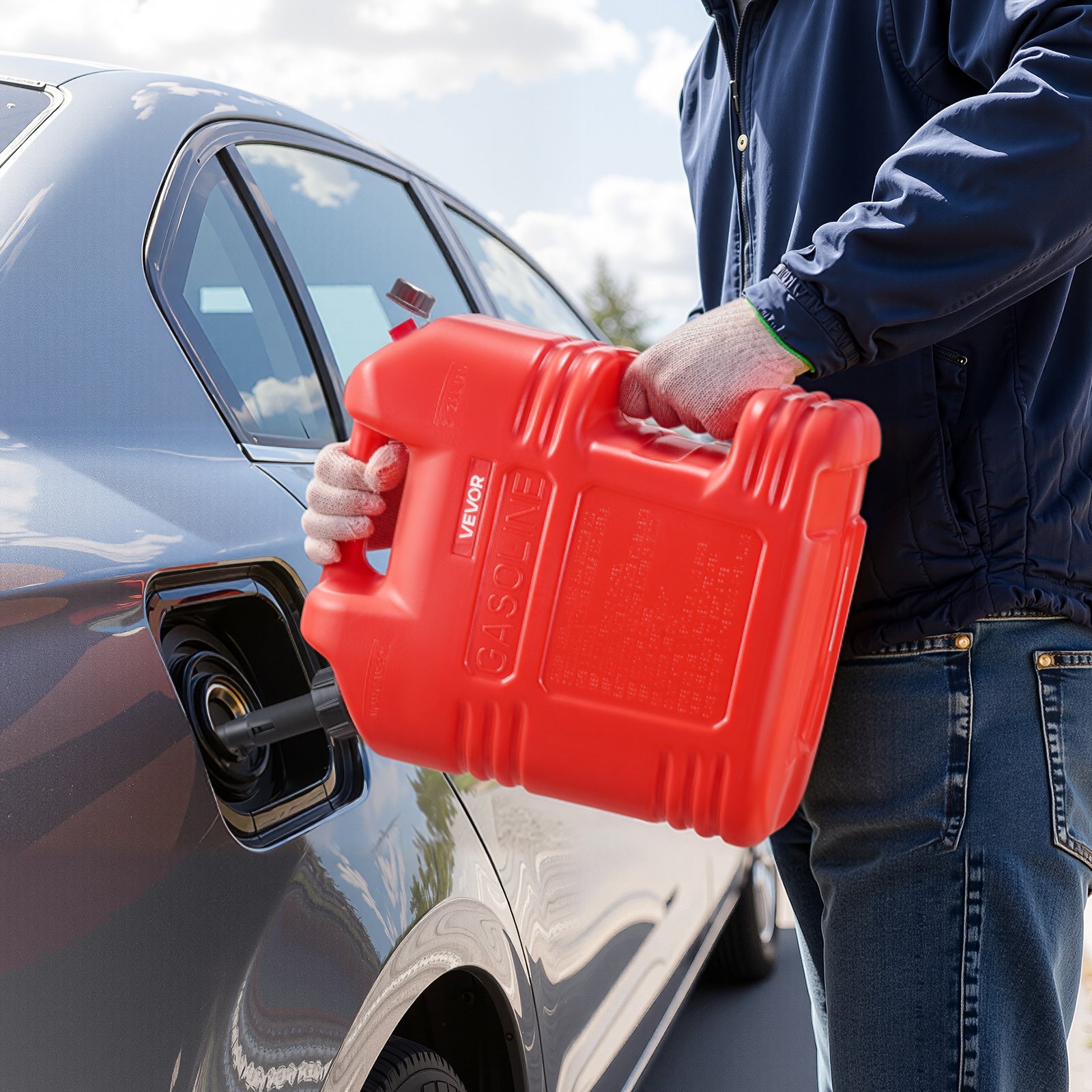 Depósito combustível para gasolina VEVOR 19L, pacote 2, com bocal despejo, caudal máximo 15L/min, para a maioria dos automóveis, motociclos, vermelho - 8
