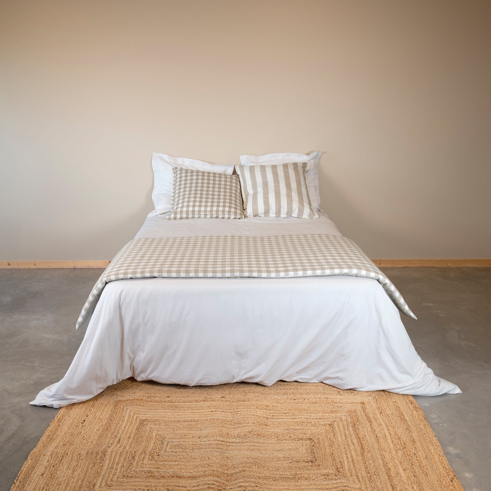 Édredon réversible coton flammé motifs rayures et vichy LOURMARIN - Beige - 70x200 cm - Coton - 2