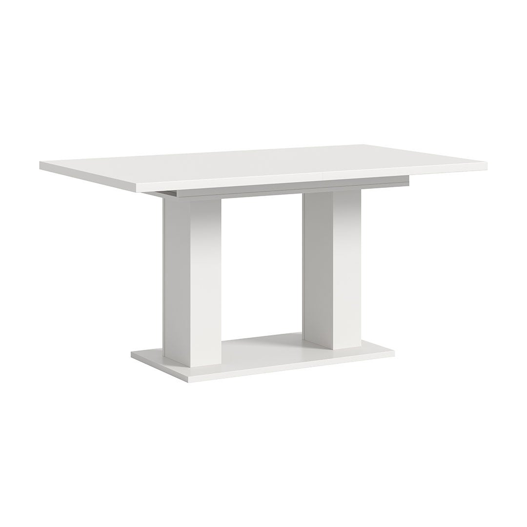 Motion stół do jadalni podwójna kolumnowa 90x150/190 cm z 1 wkładką biały.