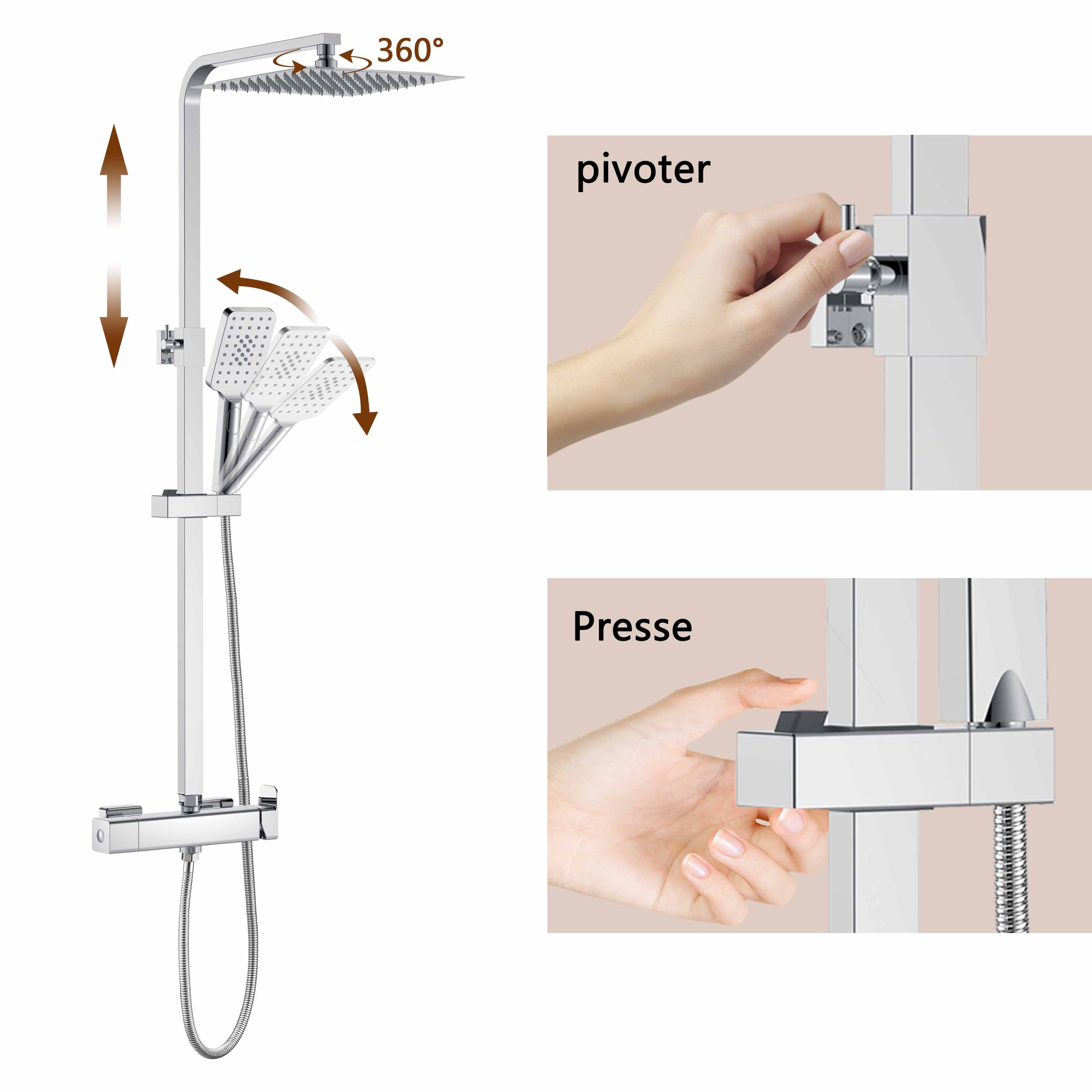 OCEAN caniveau de douche en acier inoxydable italien,réglable en hauteur avec désodorisant Style 90 cm - 6