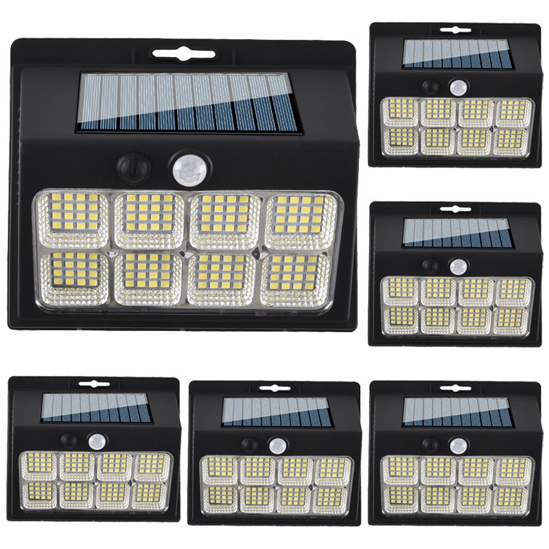 Zestaw 6 zewnętrznych lamp solarnych z czujnikiem ruchu, słoneczne lampy ścienne bezpieczeństwa z 3 trybami, lampy tarasowe, 120 COB