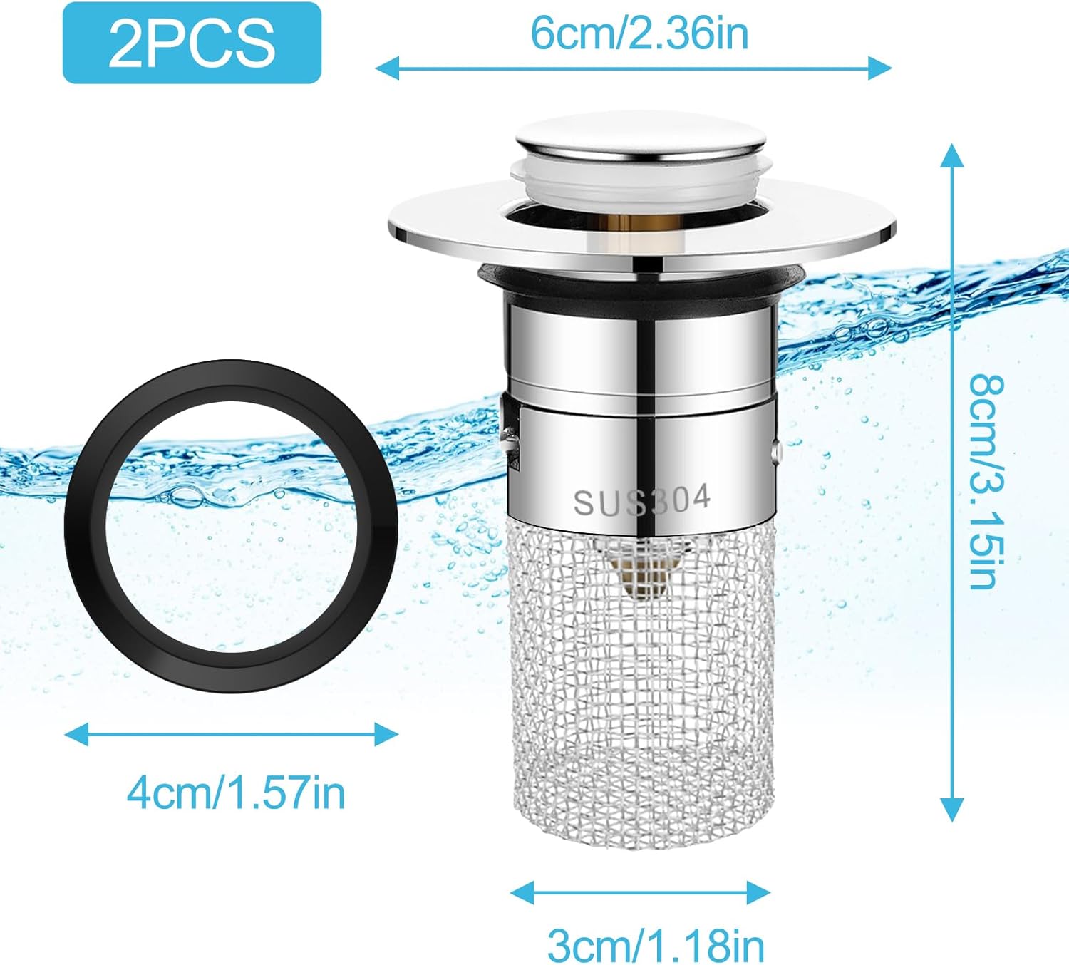 Bonde de Lavabo(2Pcs), Universelle Bouchon Salle de Bain Baignoire, Filtre Evier de Drainage Vidange D'Évier Récupération Cheveux, Universel avec Pani - 2