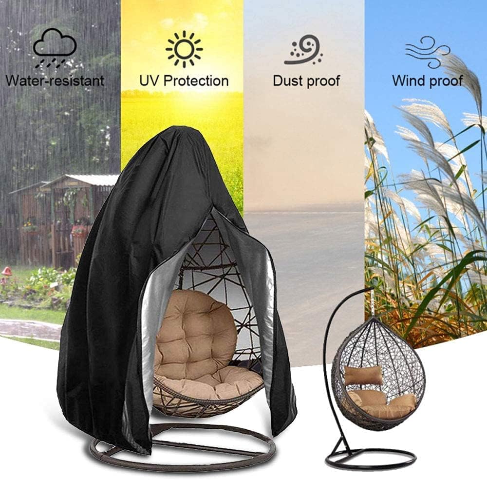 Housse de Fauteuil Suspendu Jardin Bâche de Chaise à œufs Imperméable Couverture de Protection pour Chaise de Patio Extérieur (115x190cm, Noir) - 2