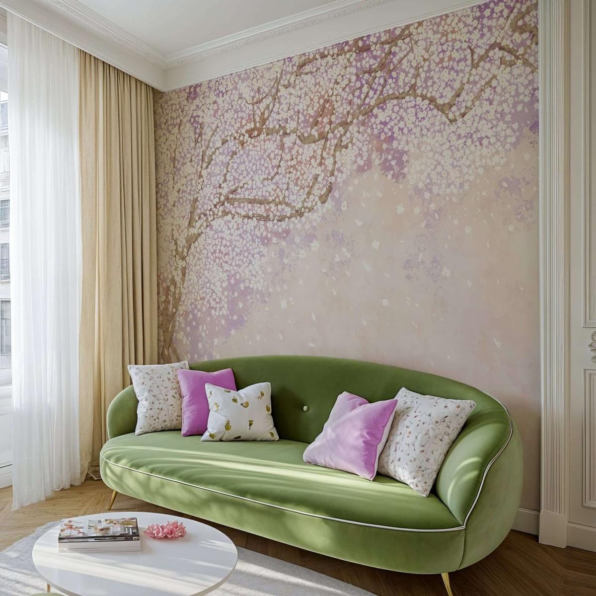 Papier peint panoramique et zen d'un arbre japonais avec fleurs ...